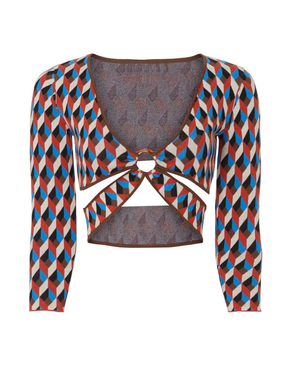 Ronny Kobo Collection Geometric Ring-Front Crop Top - Brown/Blue/Red